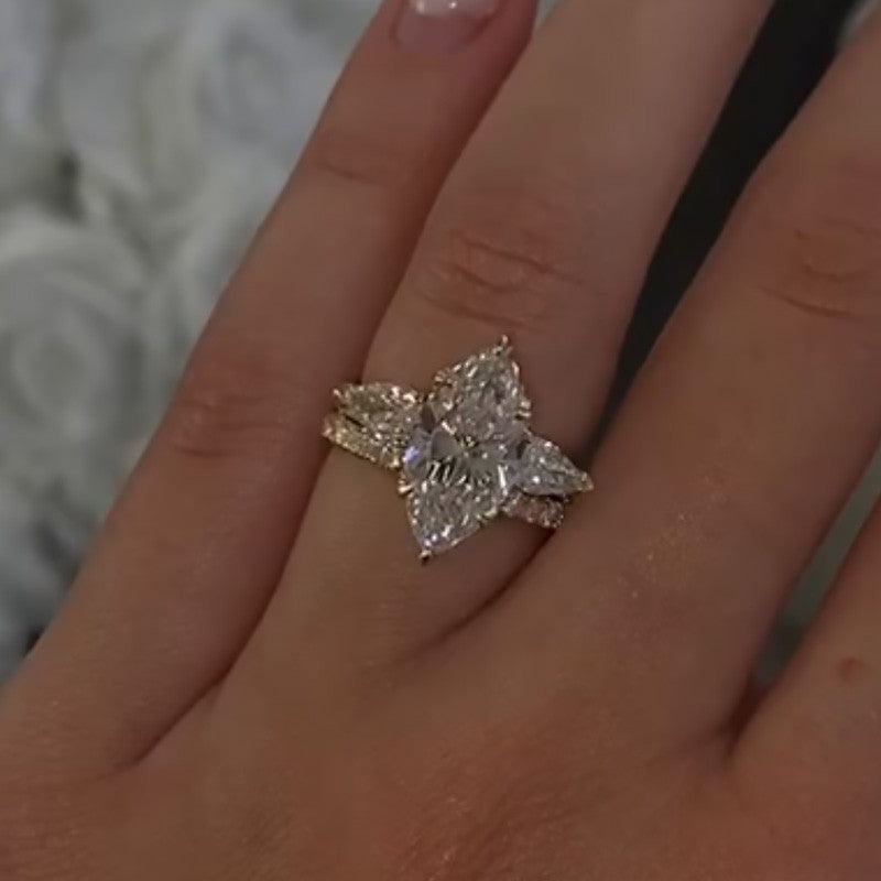 Unique 4.0Ct Marquise Cut Insert Wedding Ring Set For Women In Sterling Silver