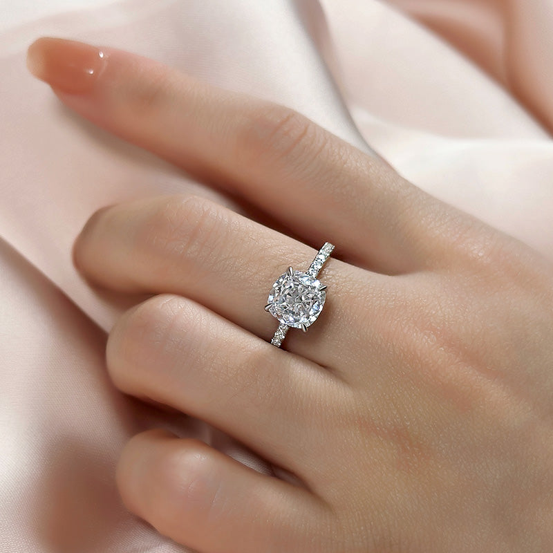 Maxine Classic 3.0Ct Cushion Cut Engagement Ring In Sterling Silver