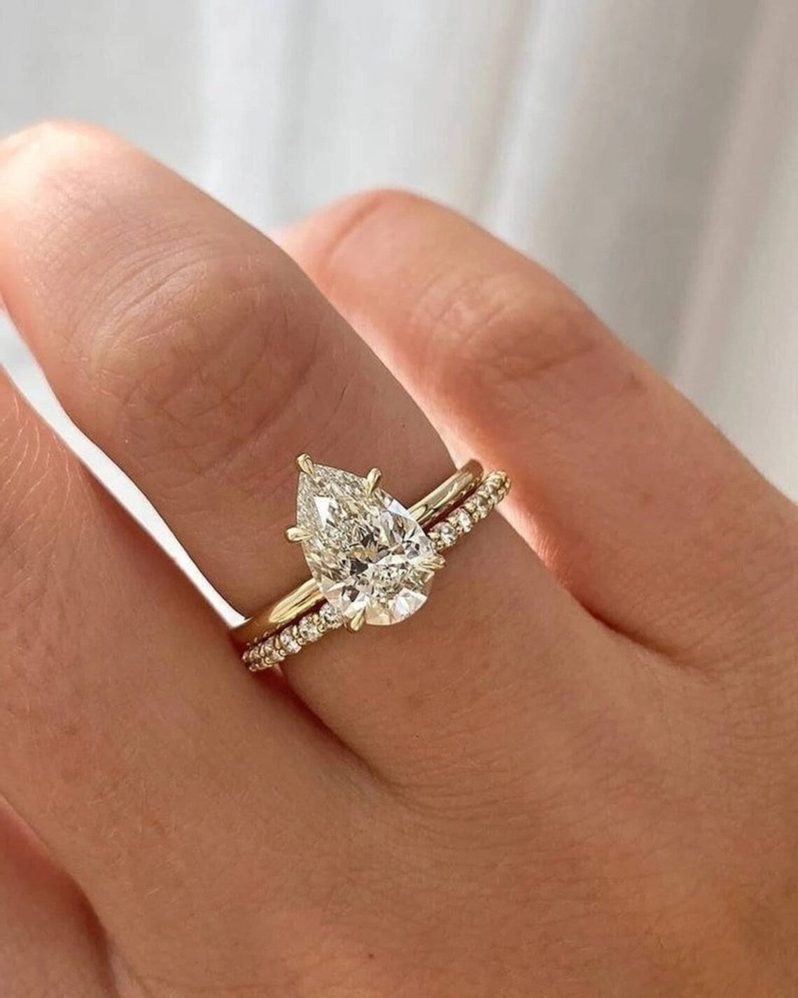 2.5 CT Pear Cut Bridal Set Sona Simulated Diamond Ring Sterling Silver 18K Gold plated