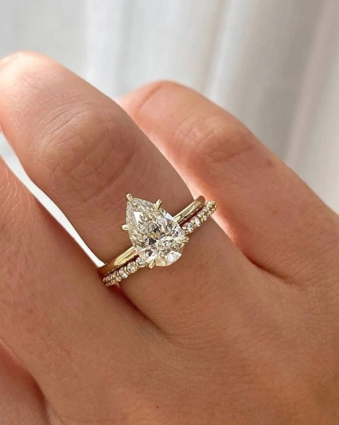 2.5 CT Pear Cut Bridal Set Sona Simulated Diamond Ring Sterling Silver 18K Gold plated