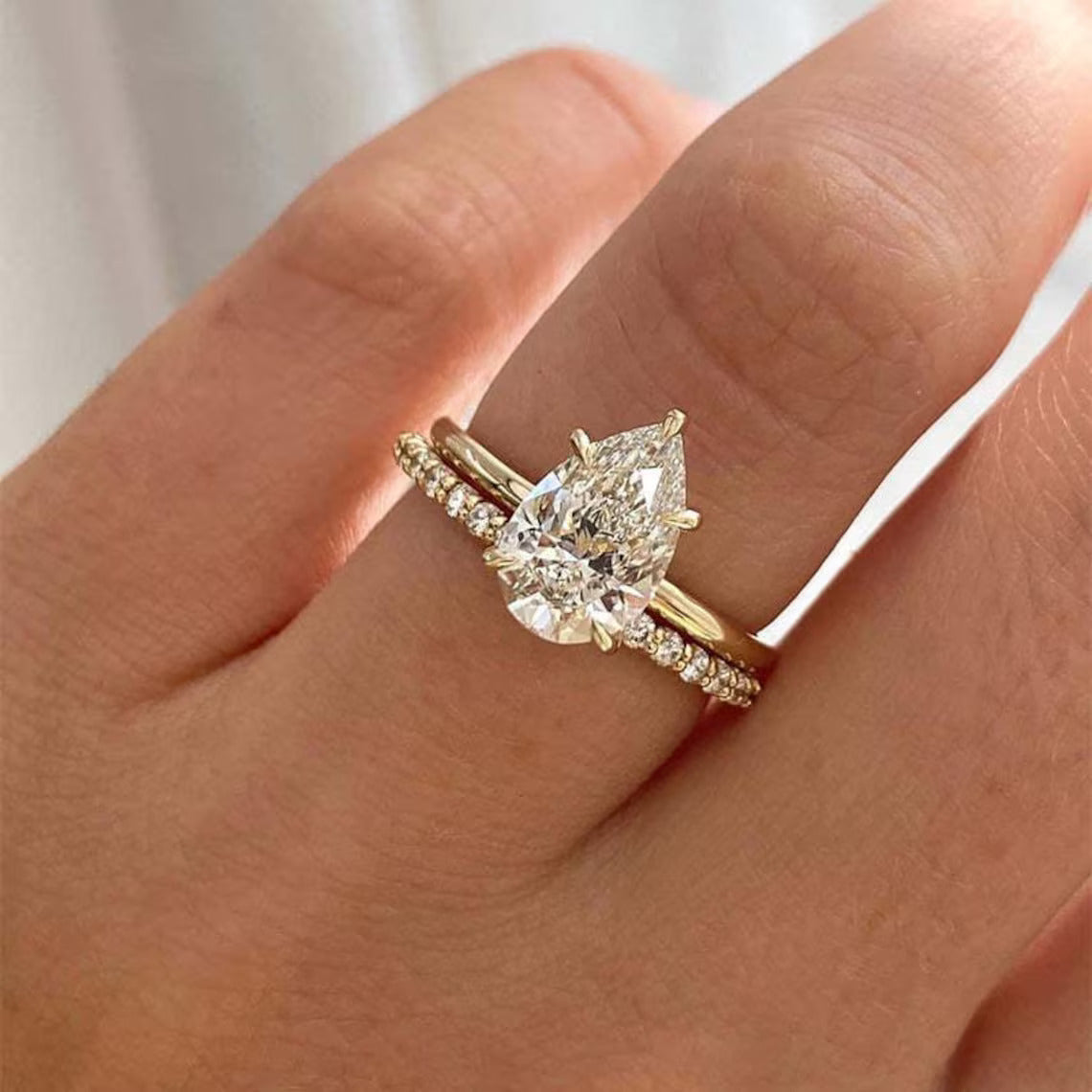 2.5 CT Pear Cut Bridal Set Sona Simulated Diamond Ring Sterling Silver 18K Gold plated