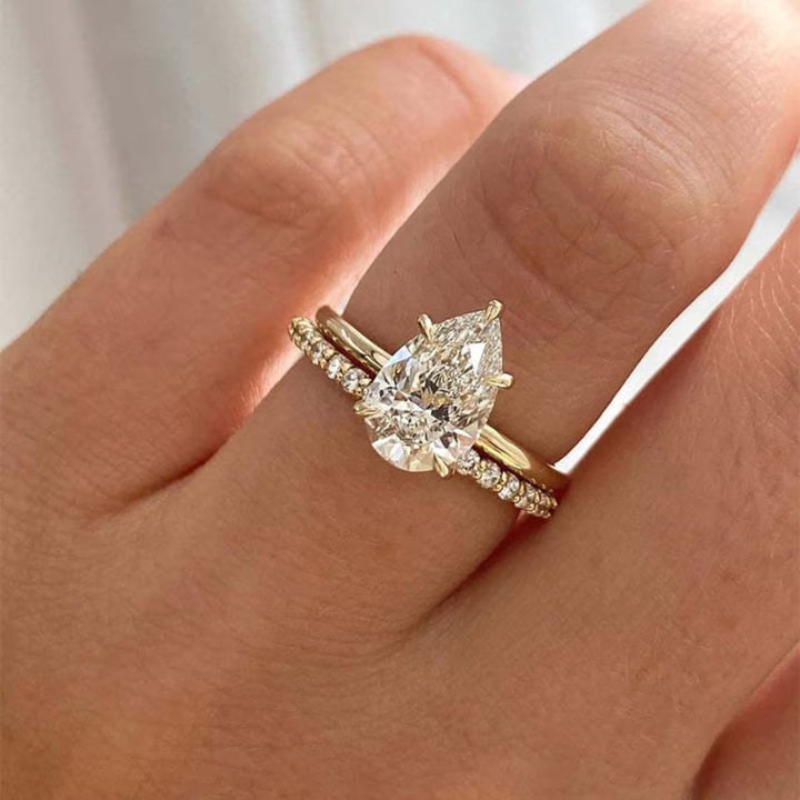 2.5 CT Pear Cut Bridal Set Sona Simulated Diamond Ring Sterling Silver 18K Gold plated