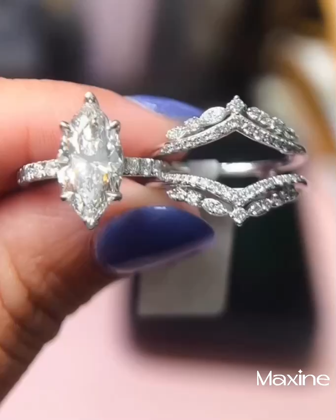 Beautifully Marquise Cut Insert Wedding Ring Set