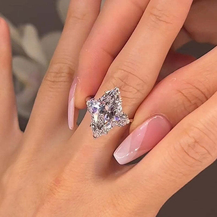 Maxine Marquise Cut Three Stone Engagement Ring In Sterling Silver