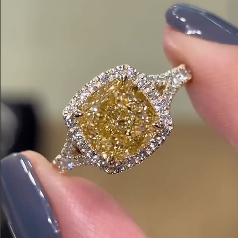 Maxine Cushion Cut Yellow Sapphire Split Shank Travel Ring In Sterling Silver