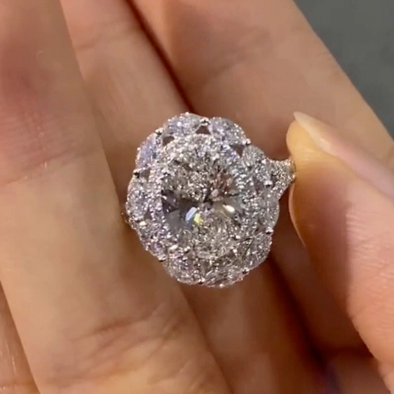 3.0Ct Oval Cut Halo Engagement Ring Travel Ring In Sterling Silver