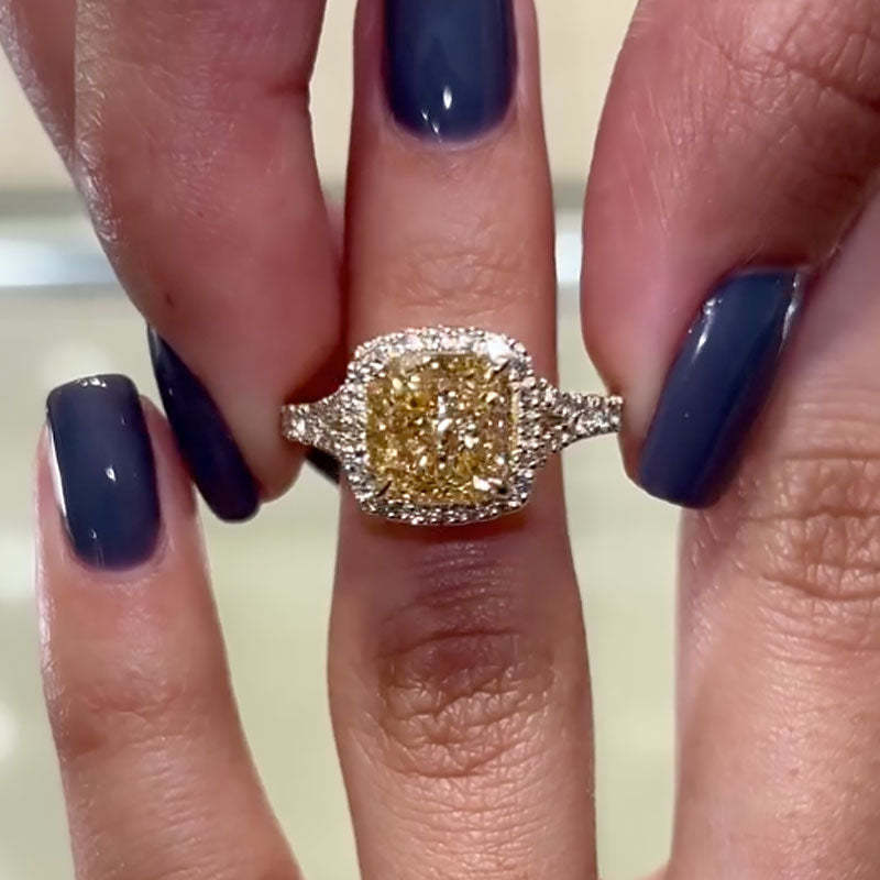 Maxine Cushion Cut Yellow Sapphire Split Shank Travel Ring In Sterling Silver