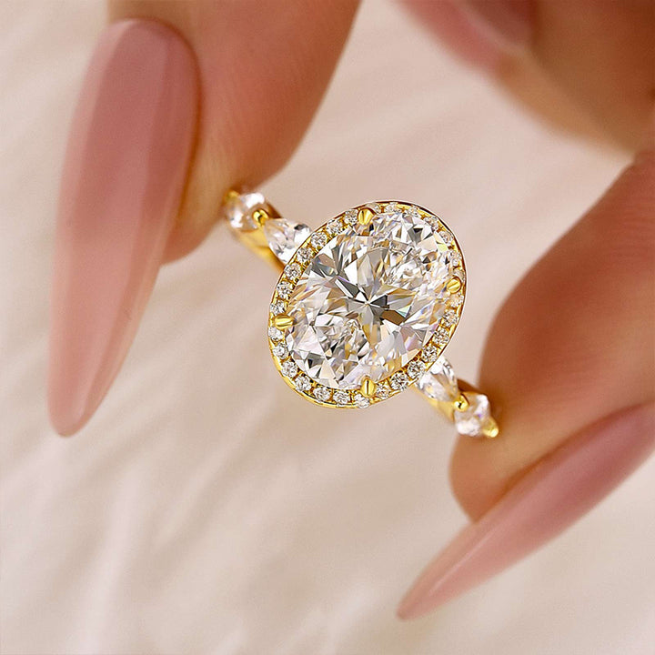 3.0Ct Halo Oval Cut Yellow Gold Promise Ring Engagement Ring For Her
