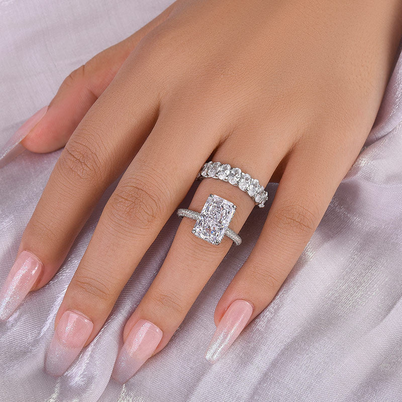 Luxurious 5.0Ct Elongated Radiant Cut Wedding Ring Set Travel Ring with Oval Cut Wedding Band