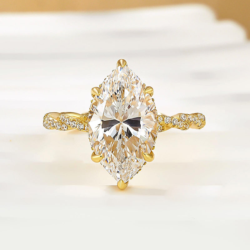 4.0Ct Marquise Cut Twist Hidden Halo Engagement Ring Travel Ring In Sterling Silver