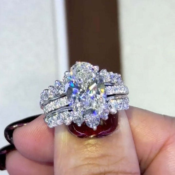 Exclusive 4.0Ct Oval Cut Wedding Ring Set Travel Ring With Jacket Wedding Band