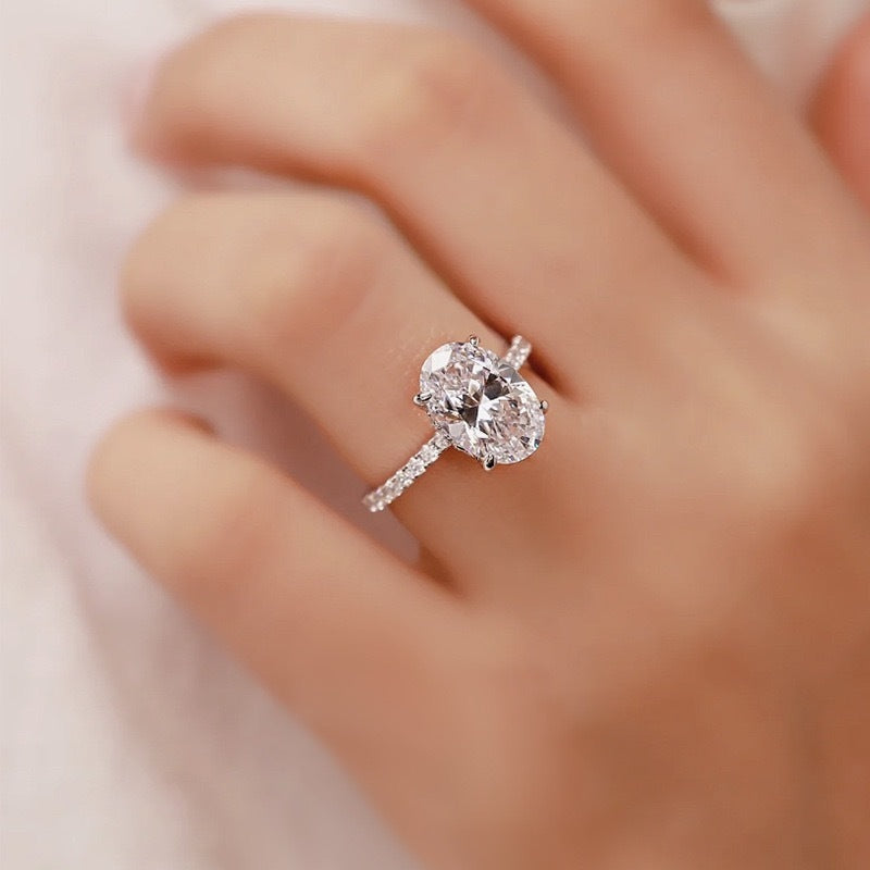 Classic Oval Cut Simulated Diamond Engagement Ring In Sterling Silver