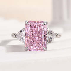 Maxine Pink Stone Radiant Cut Three Stone Engagement Ring