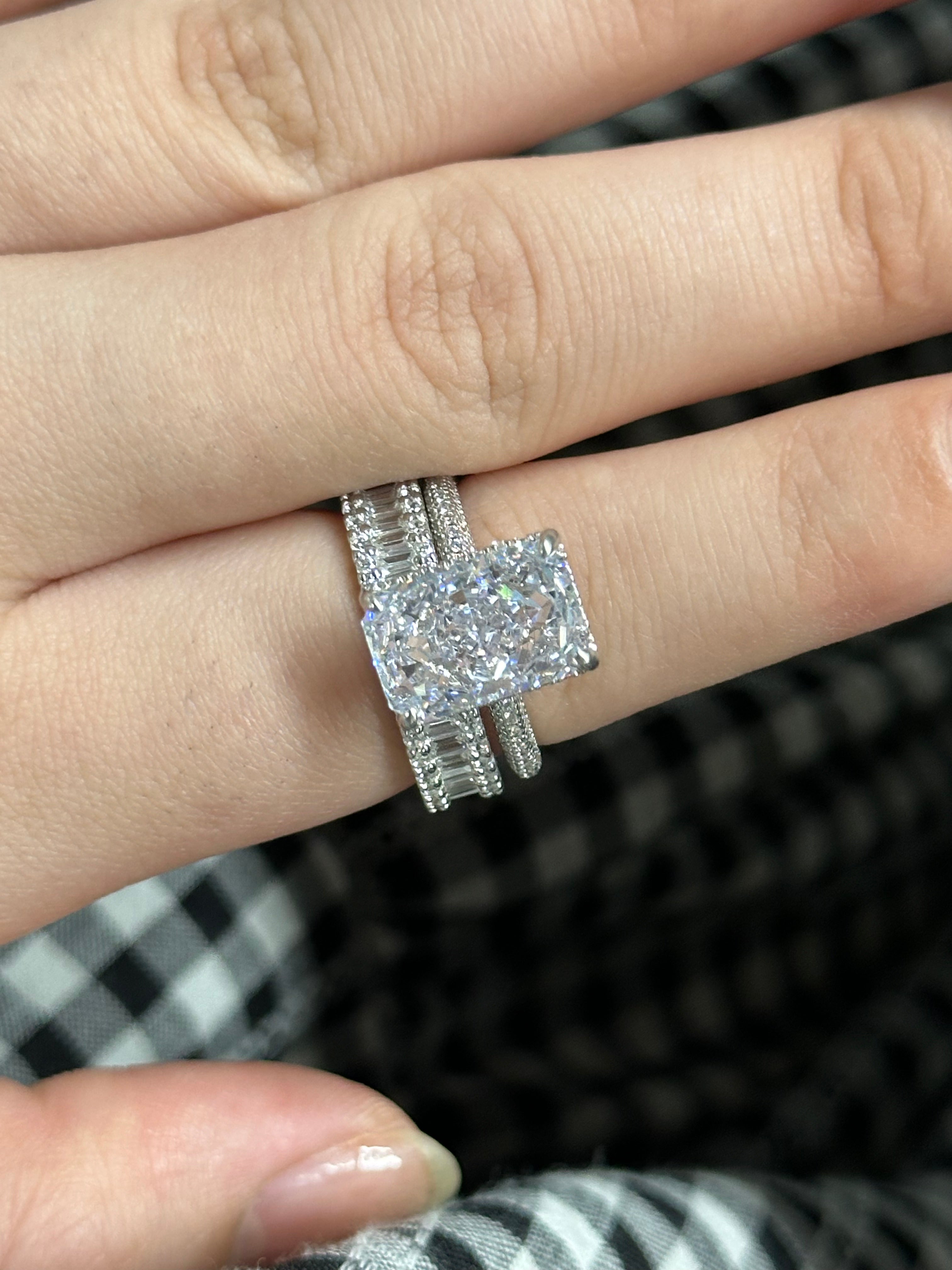 Maxine Elongated 5.0Ct Radiant Cut Wedding Ring With Emerald Cut Wedding Band