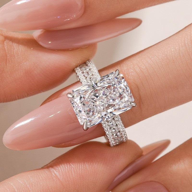 6.5Ct Radiant Cut Three-Row Luxe Engagement Ring Travel Ring For Her