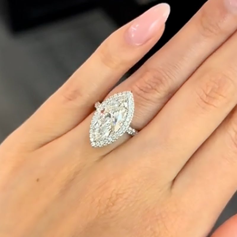 Unique 3.0Ct Halo Marquise Cut Engagement Ring In Sterling Silver