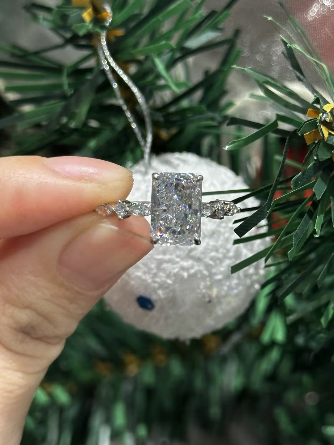 Sparkle Crushed Ice Radiant Cut Engagement Ring For Women In Sterling Silver