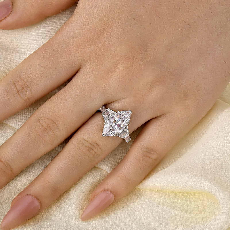 4.0Ct Marquise Cut Three Stone Engagement Ring In Sterling Silver