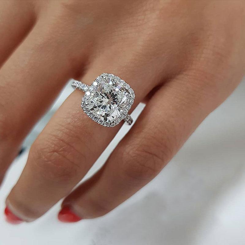Amazing 3.5 Carat Cushion Cut Halo Engagement Ring In Sterling Silver