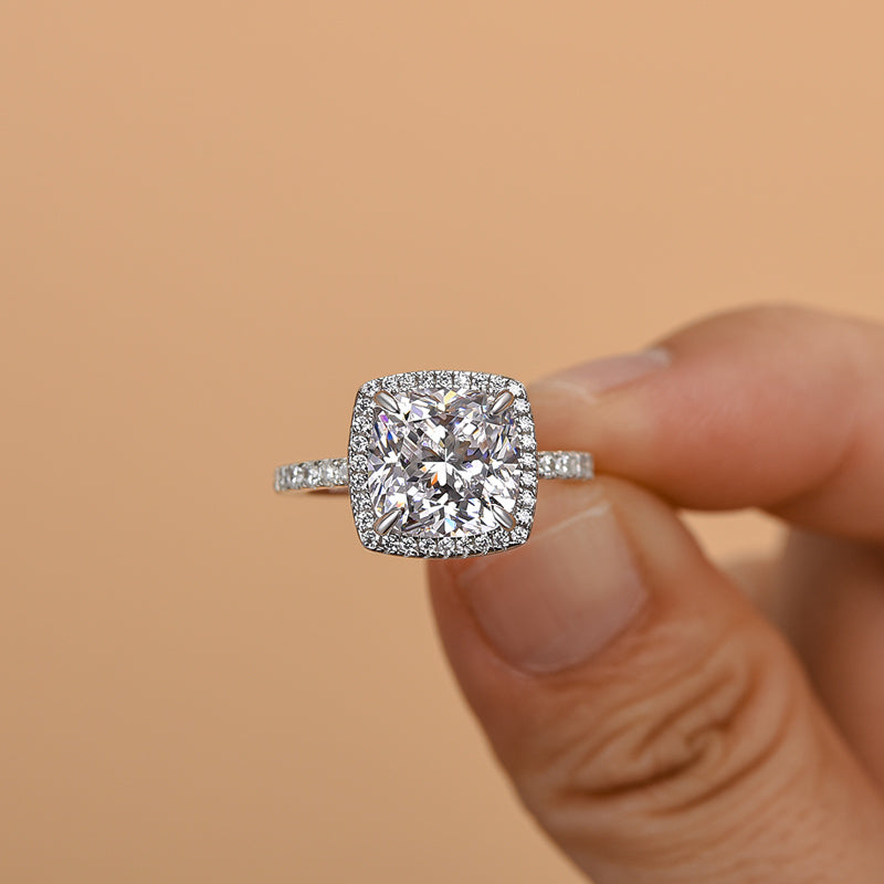 Amazing 3.5 Carat Cushion Cut Halo Engagement Ring In Sterling Silver