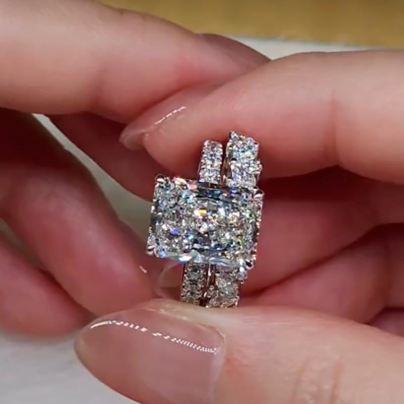 5.0Ct Luxe Radiant Cut Engagement Ring Travel Ring With Radiant Cut Wedding Band