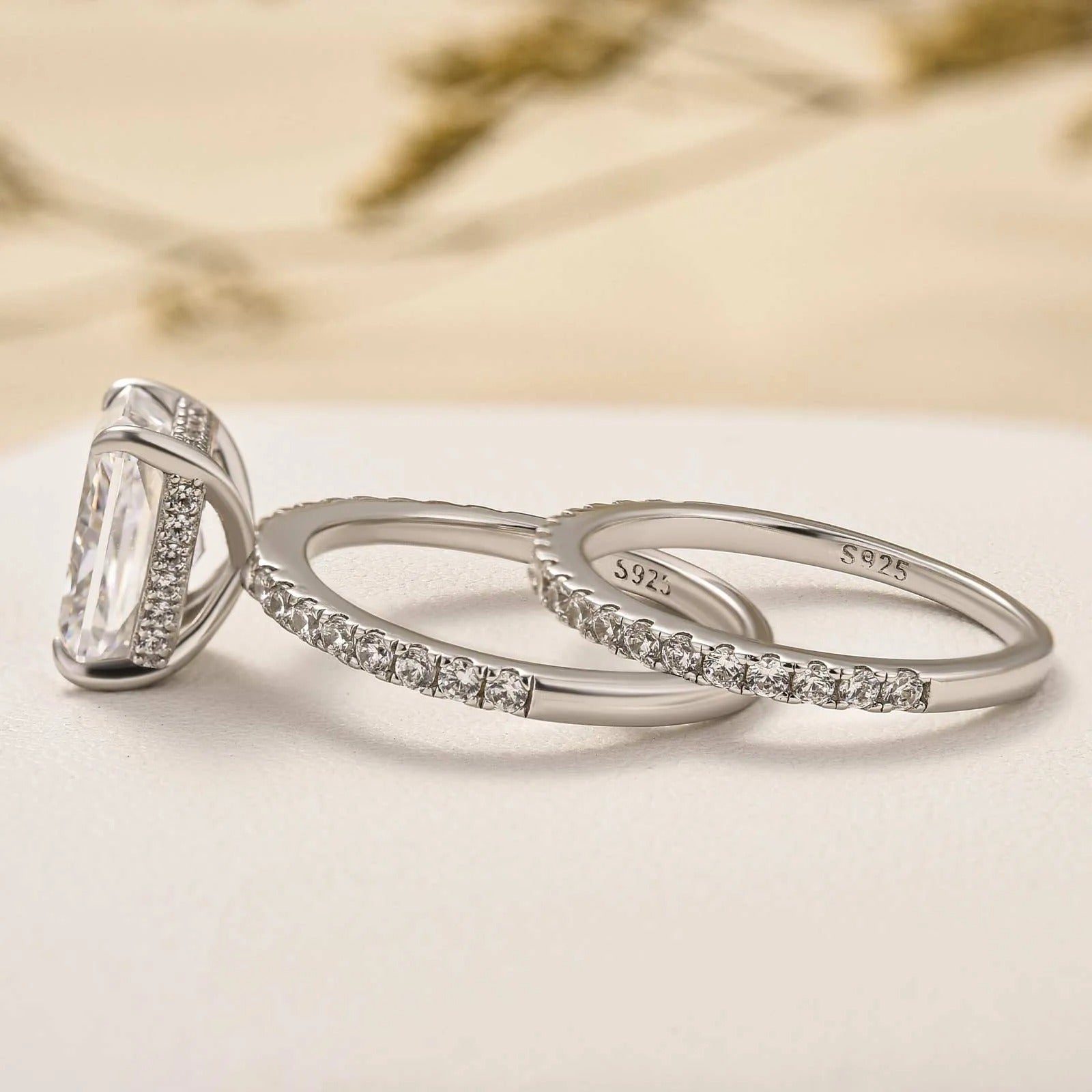 Gorgeous 3.5 Carat Radiant Cut Wedding Ring Set In Sterling Silver