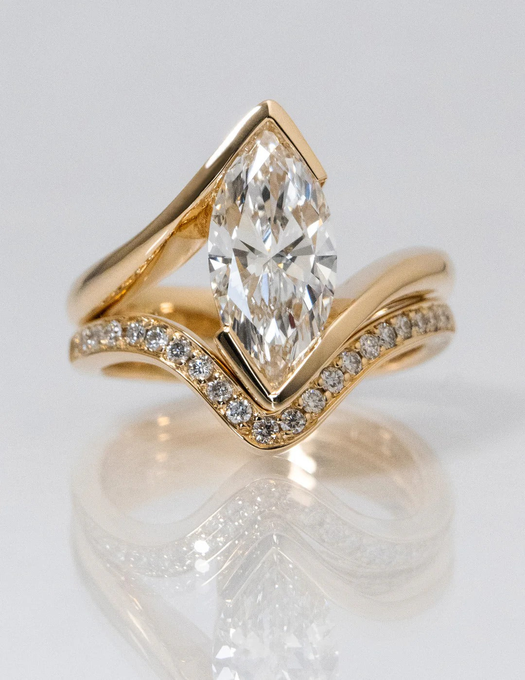 2 CT Vertical Marquise Half Bezel Rapture Ring With Band Bridal Ring