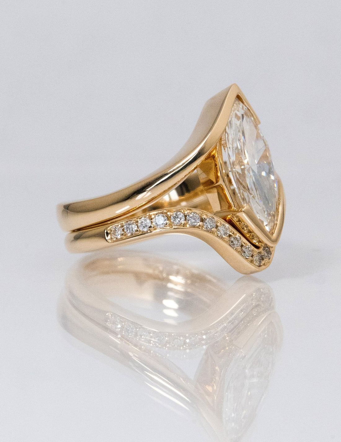 2 CT Vertical Marquise Half Bezel Rapture Ring With Band Bridal Ring