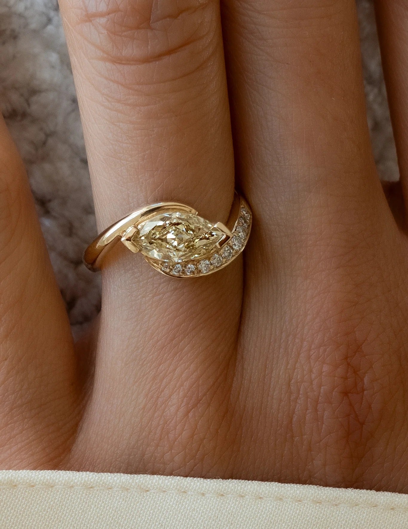 1.15CT Yellow Diamond Demi Pavé Marquise Rapture Ring CZ Diamond Ring unique Ring