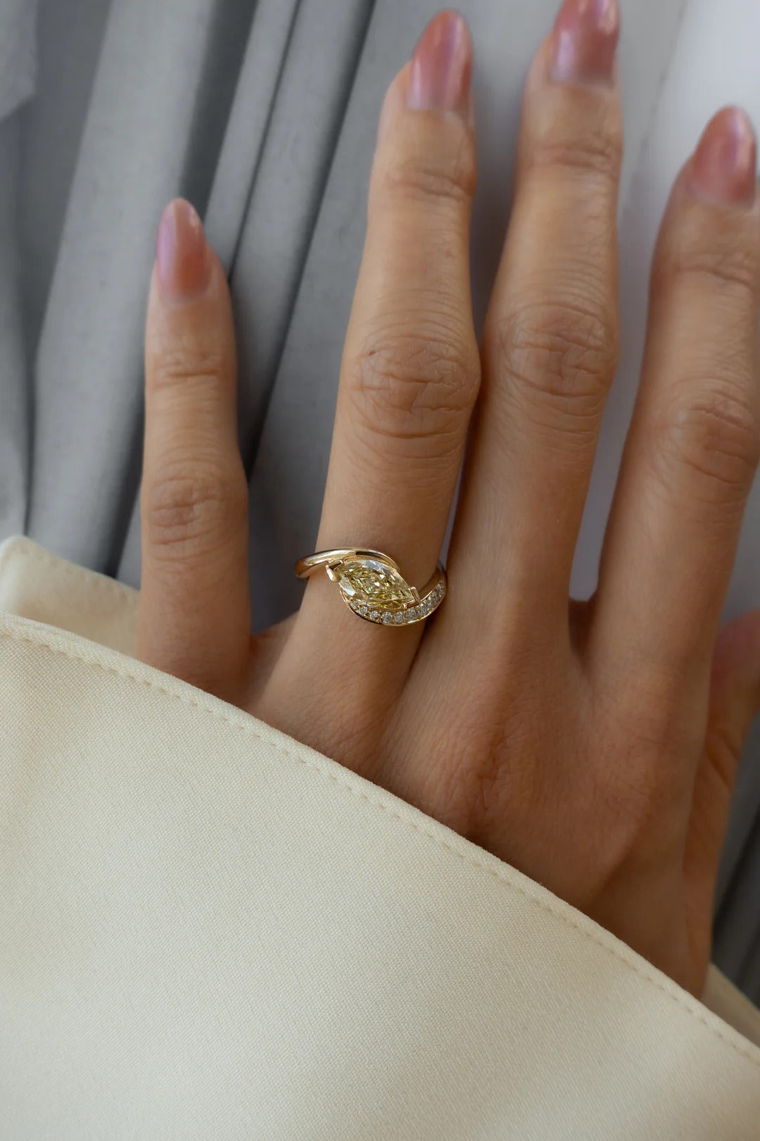 1.15CT Yellow Diamond Demi Pavé Marquise Rapture Ring CZ Diamond Ring unique Ring