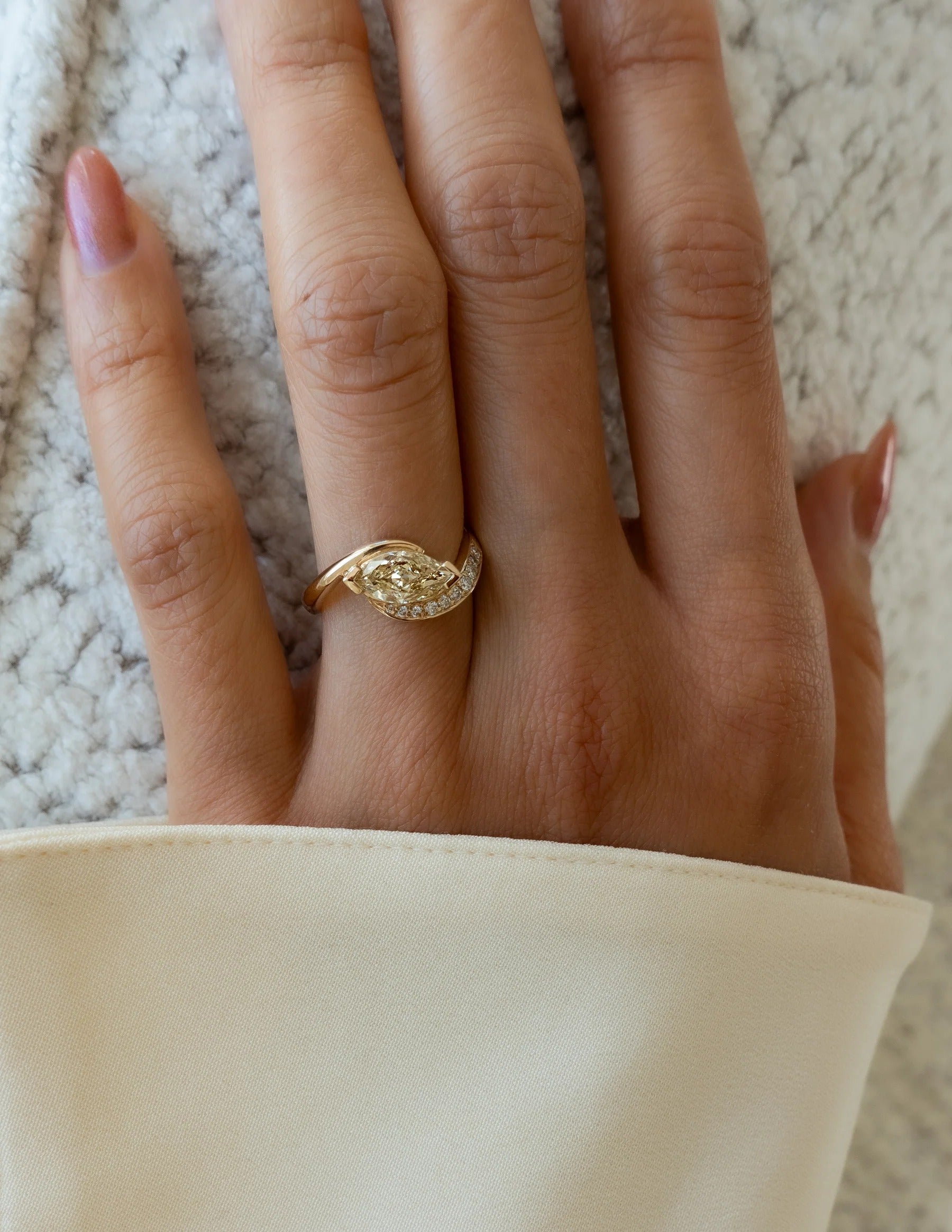 1.15CT Yellow Diamond Demi Pavé Marquise Rapture Ring CZ Diamond Ring unique Ring