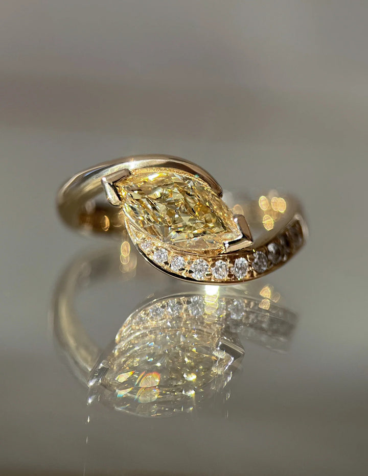 1.15CT Yellow Diamond Demi Pavé Marquise Rapture Ring CZ Diamond Ring unique Ring