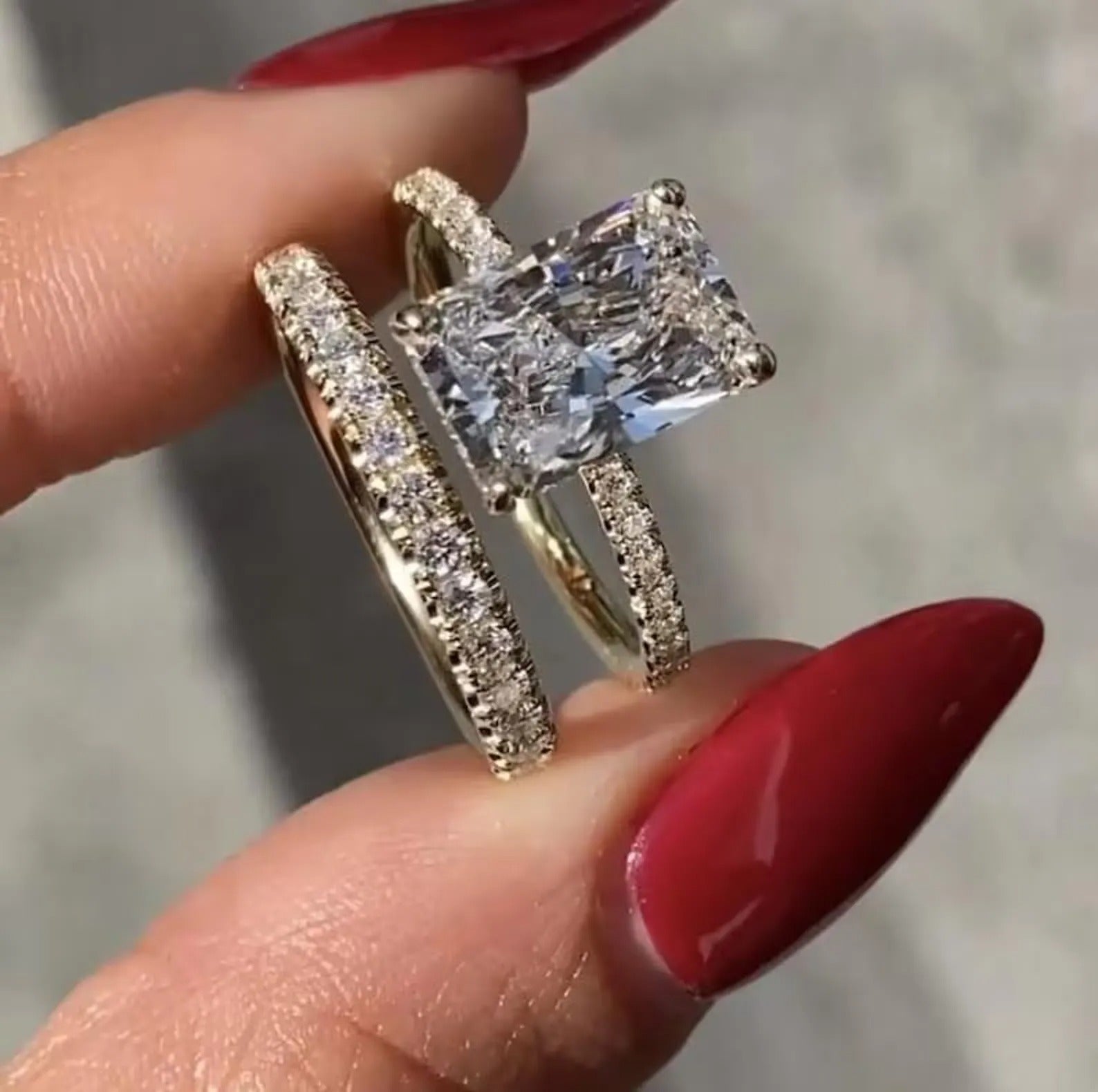 3 CT Radiant Cut Cubic Zirconia Engagement Ring set Hidden Halo Ring Sterling Silver Ring Wedding Bridal Set Ring Promise Ring For Her&nbsp;